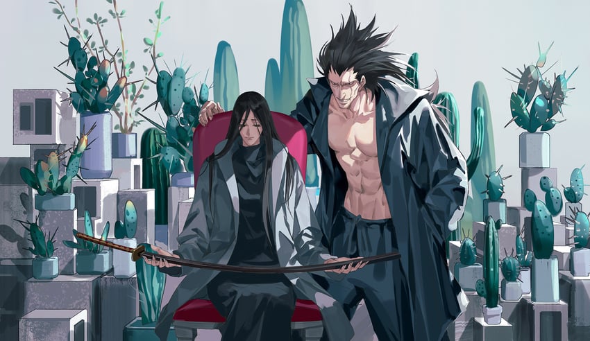 unohana retsu and zaraki kenpachi (bleach and 1 more) drawn by ruoruoqiu