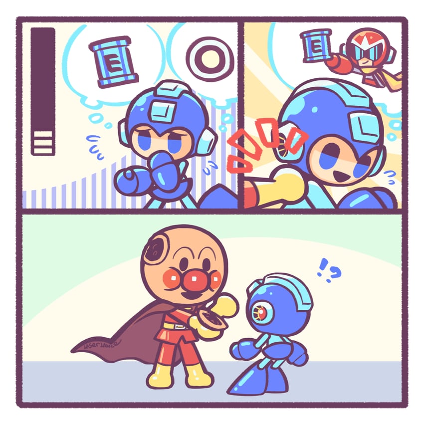 mega man, proto man, and anpanman (mega man and 1 more) drawn by laser-lance