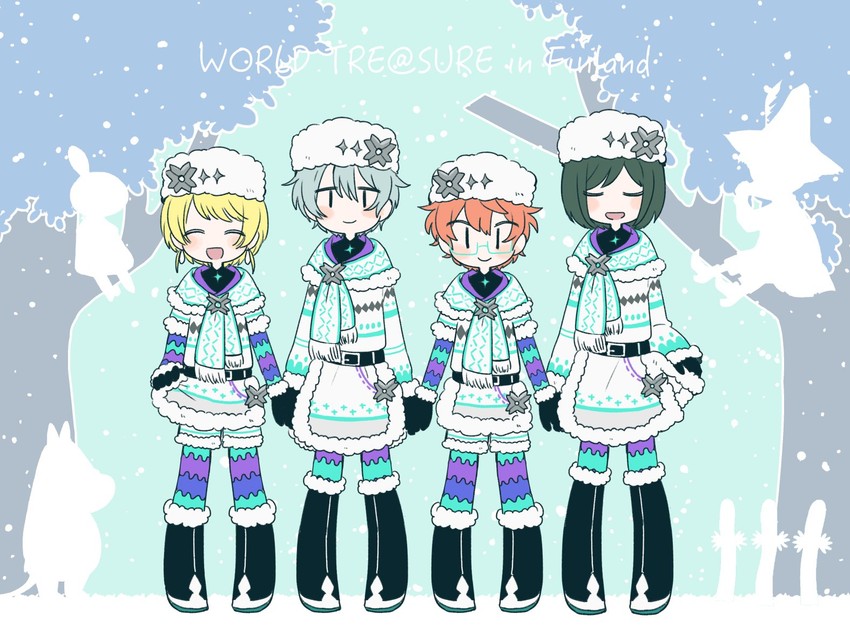 pierre bichelberger, moomintroll, aoi kyosuke, sakaki natsuki, snufkin, and 2 more (idolmaster and 3 more) drawn by mogu_(mofmof361)