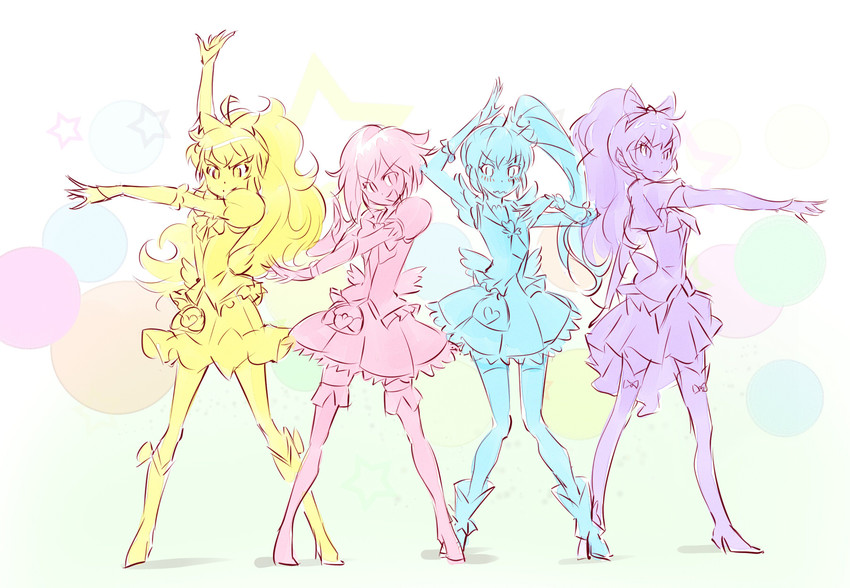 ruby rose, weiss schnee, yang xiao long, blake belladonna, cure lovely, and 3 more (precure and 2 more) drawn by iesupa