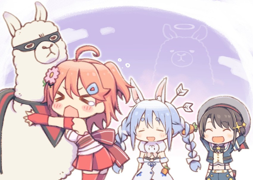 usada pekora, sakura miko, oozora subaru, don-chan, and llama (hololive and 1 more) drawn by kuro_(kuroneko_no_kanzume)