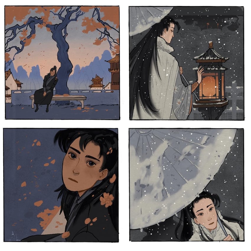 chu wanning and mo ran (erha he ta de bai mao shizun) drawn by yaroslava_murashko