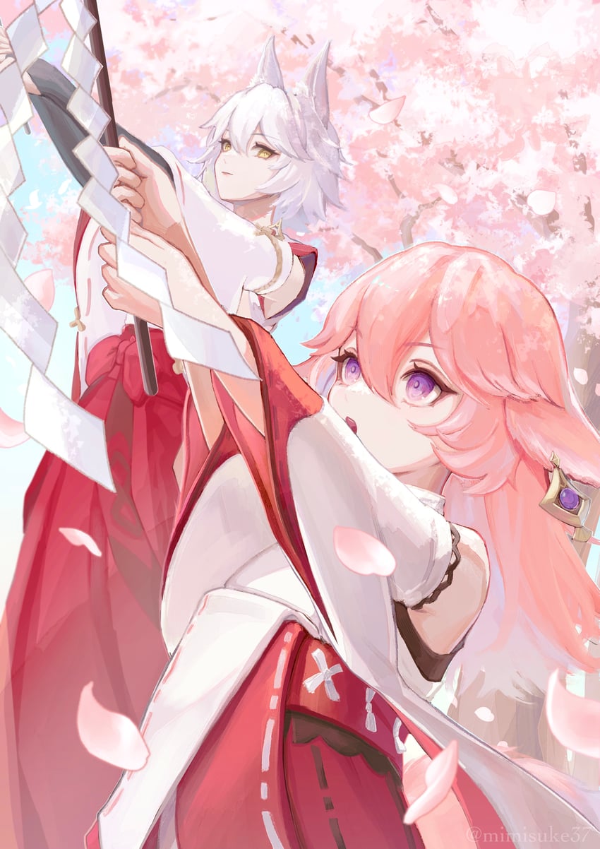 yae miko and kitsune saiguu (genshin impact) drawn by mimisuke37