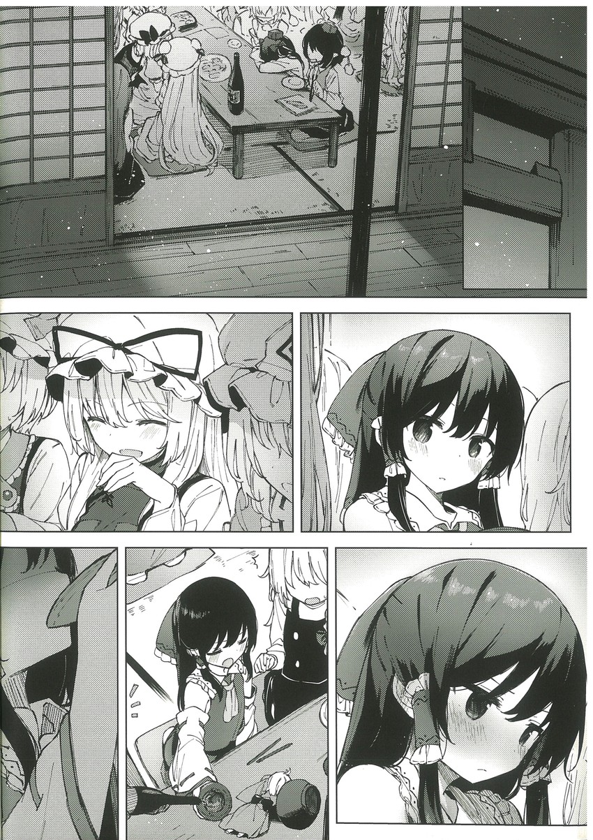 hakurei reimu, kirisame marisa, yakumo yukari, saigyouji yuyuko, and yakumo ran (touhou) drawn by shnva