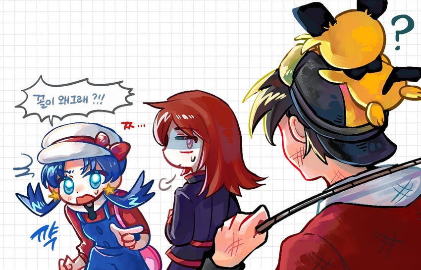 ethan, silver, kris, and pichu (pokemon and 1 more) drawn by kong_(6ki3ki)
