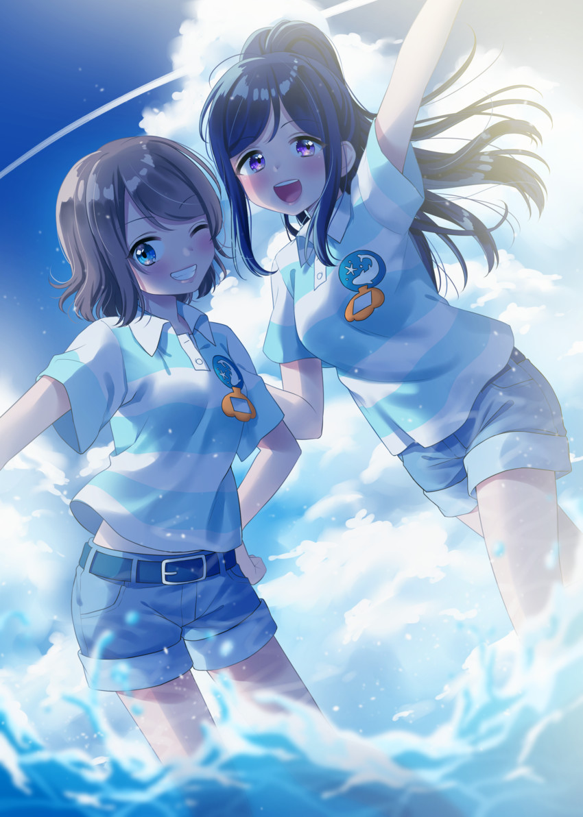 watanabe you and matsuura kanan (love live! and 1 more) drawn by hina_(hinalovesugita)