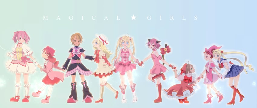 kaname madoka, kinomoto sakura, tsukino usagi, sailor moon, misumi nagisa, and 6 more (mahou shoujo madoka magica and 8 more) drawn by jully_(19950131)