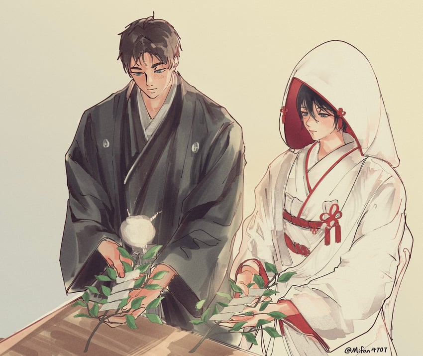 mikasa ackerman and eren yeager (shingeki no kyojin) drawn by mifan4707