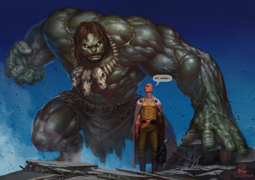 saitama and hulk (marvel and 1 more) drawn by in-hyuk_lee