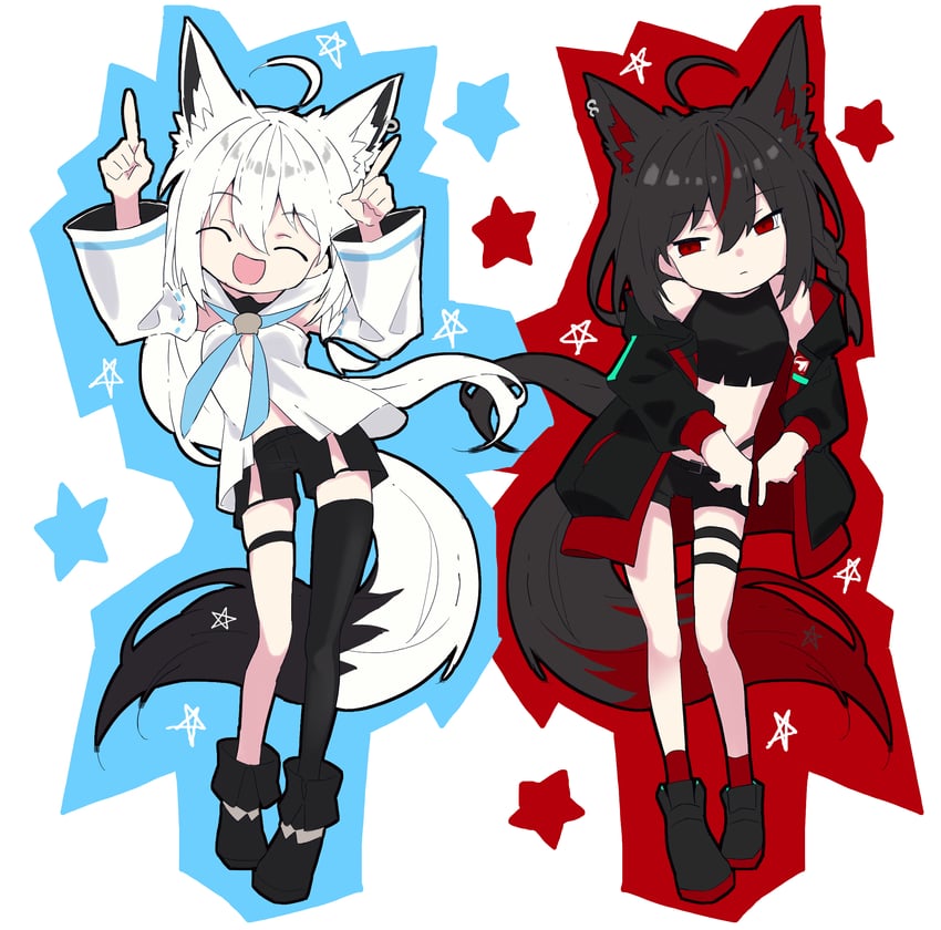 shirakami fubuki and kurokami fubuki (hololive and 2 more) drawn by hiyashinssu