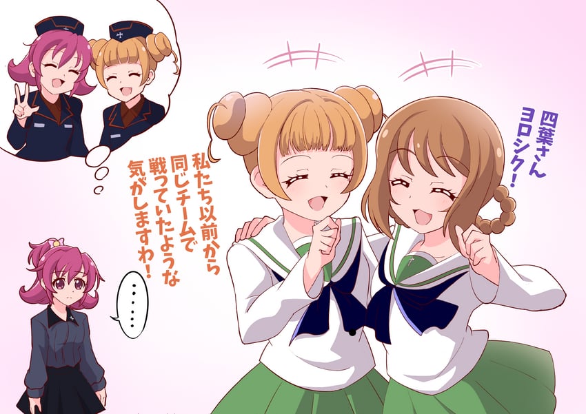 aida mana, yotsuba alice, hanamichi ran, iguchi yuka, fuchigami mai, and 1 more (girls und panzer and 3 more) drawn by tirofinire