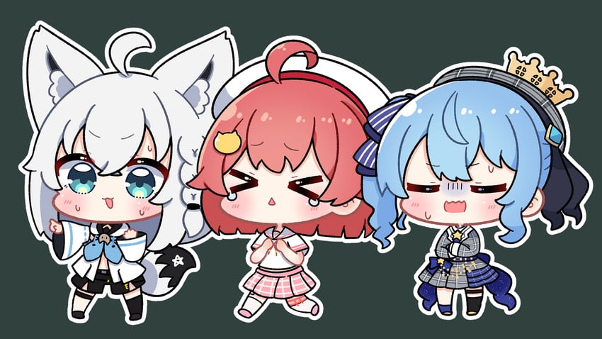 shirakami fubuki, hoshimachi suisei, and sakura miko (hololive) drawn by dohoon
