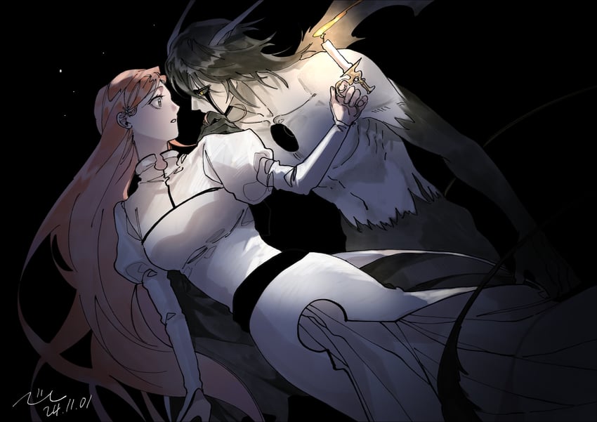 inoue orihime and ulquiorra cifer (bleach) drawn by nul