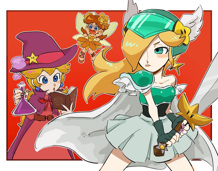 princess peach, rosalina, and princess daisy (mario and 2 more) drawn by mimimi_(mimimim9999)