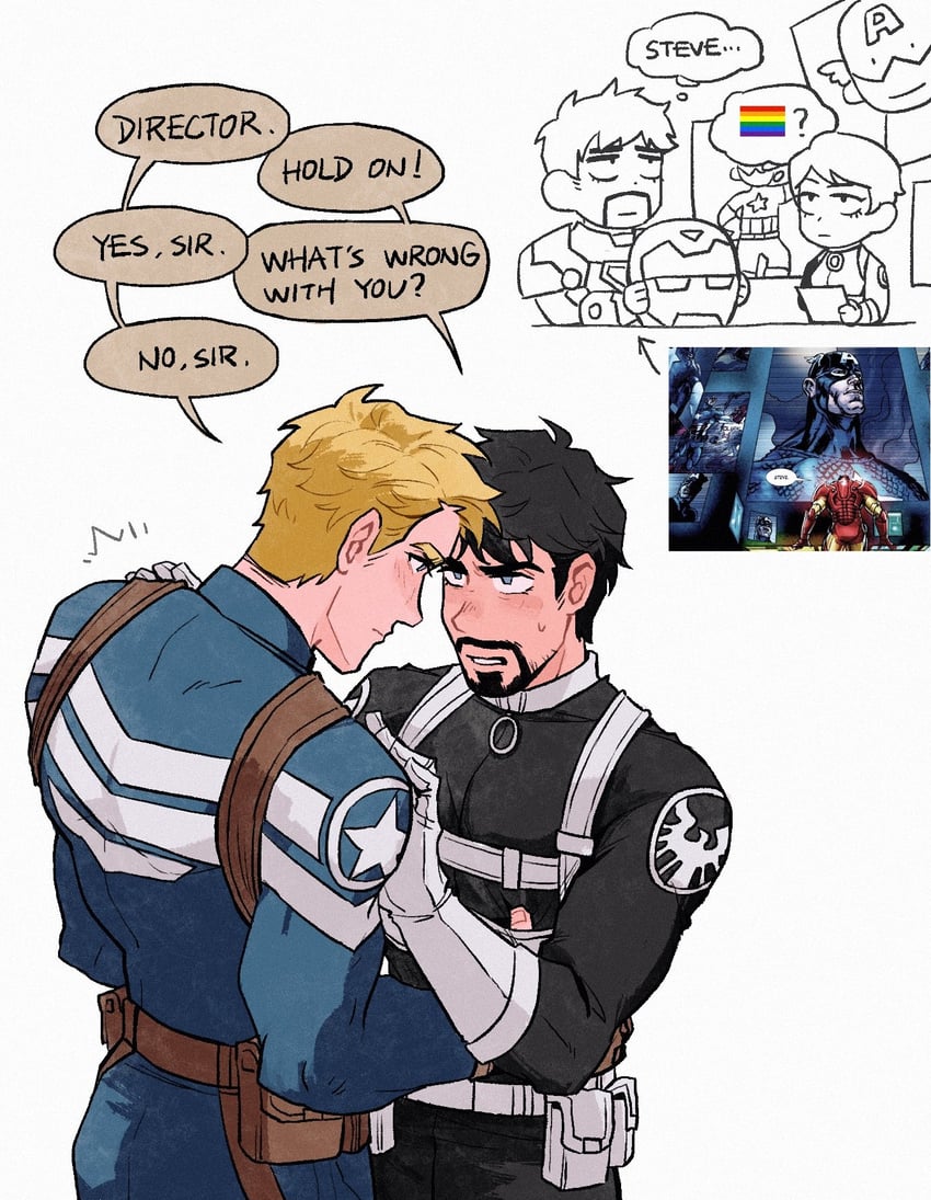 steve rogers, captain america, tony stark, iron man, and maria hill (marvel and 1 more) drawn by weibo_7899261198