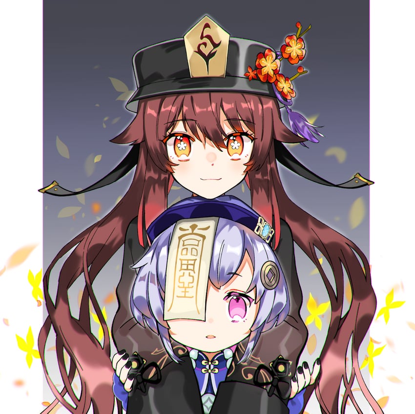 hu tao and qiqi (genshin impact) drawn by doru_(hzpn7538)