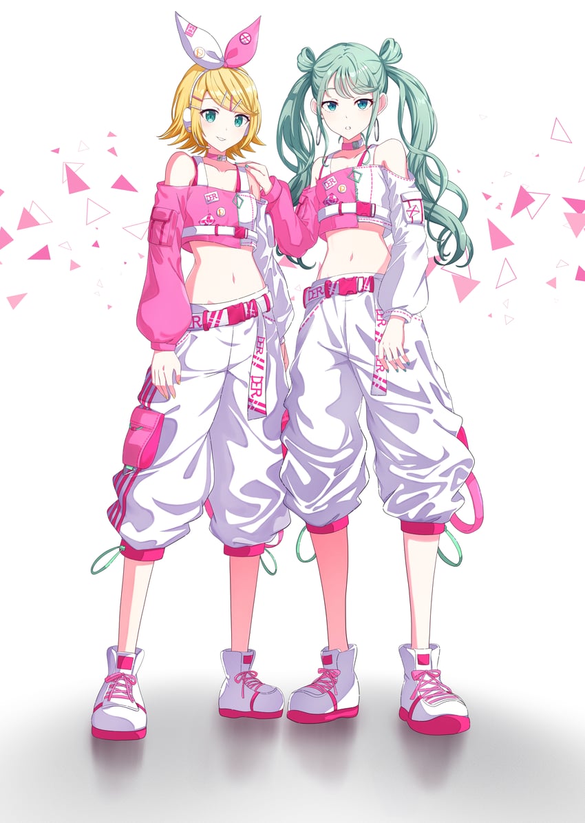 hatsune miku, kagamine rin, vivid bad squad miku, and vivid bad squad rin (vocaloid and 1 more) drawn by itogari