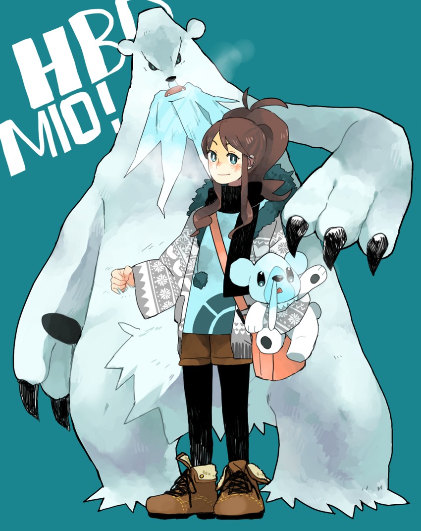 hilda, cubchoo, and beartic (pokemon and 1 more) drawn by sanigo