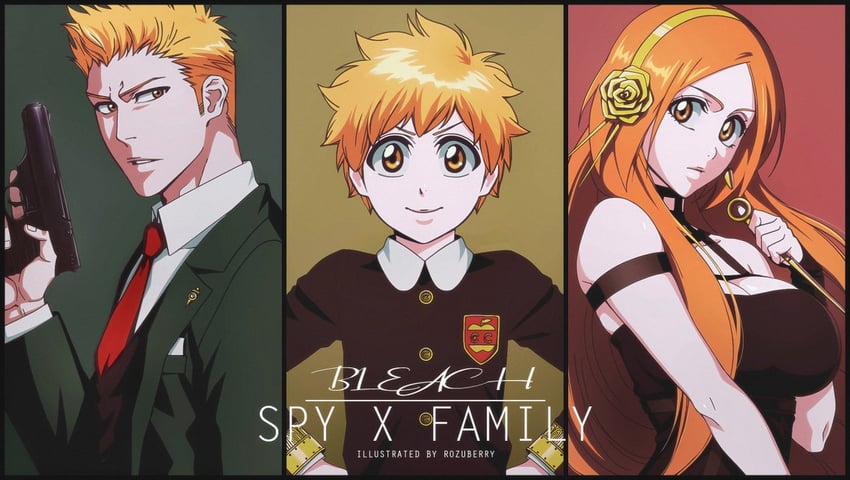 yor briar, anya, twilight, inoue orihime, kurosaki ichigo, and 1 more (bleach and 2 more) drawn by rozuberry