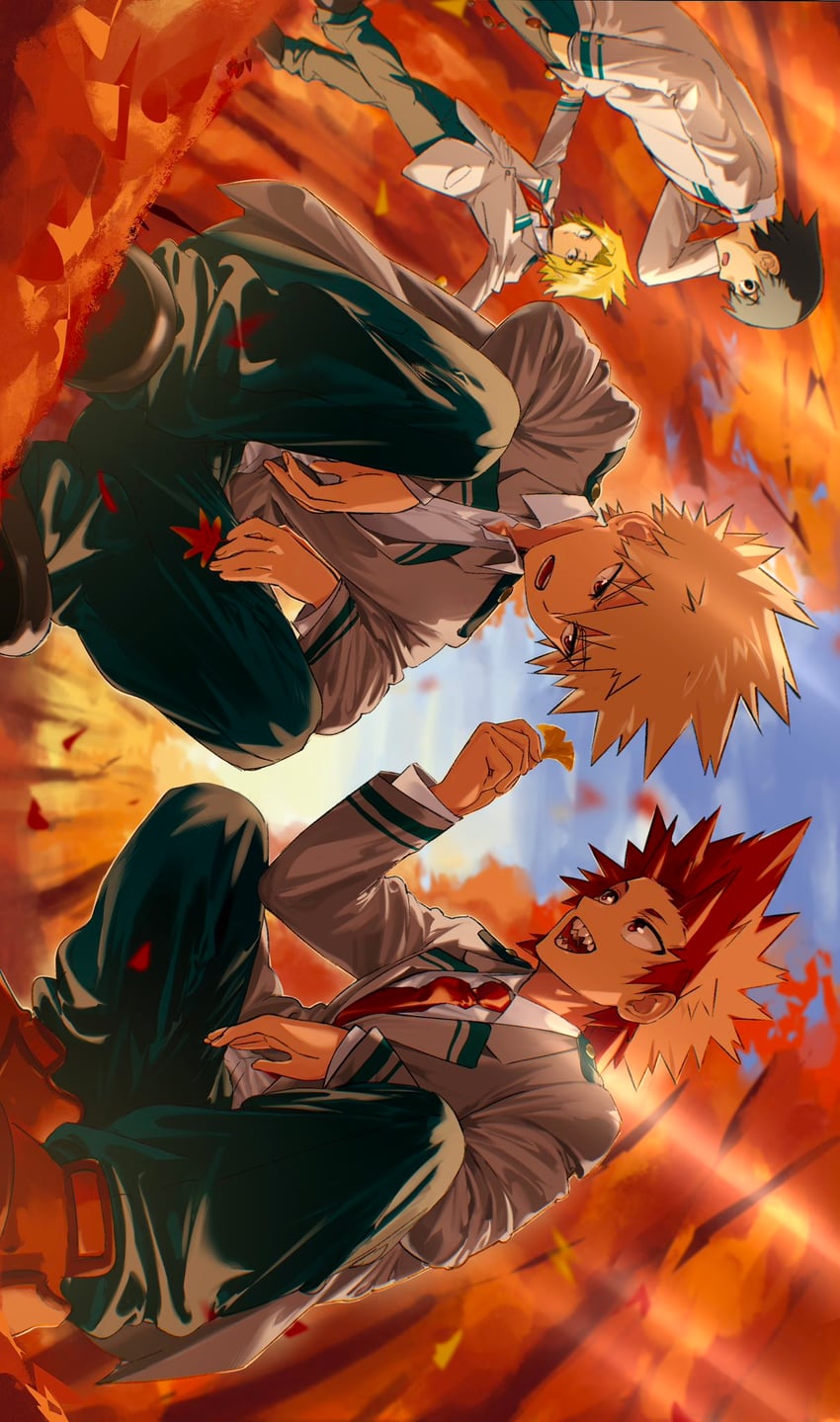 bakugou katsuki, kirishima eijiro, kaminari denki, and sero hanta (boku no hero academia) drawn by konekutozzzzz