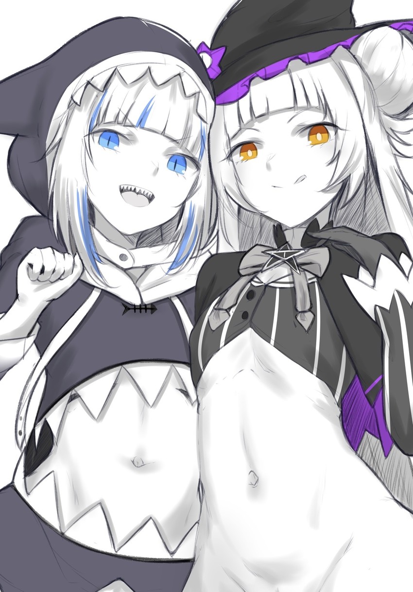 gawr gura and murasaki shion (hololive and 1 more) drawn by drawfag