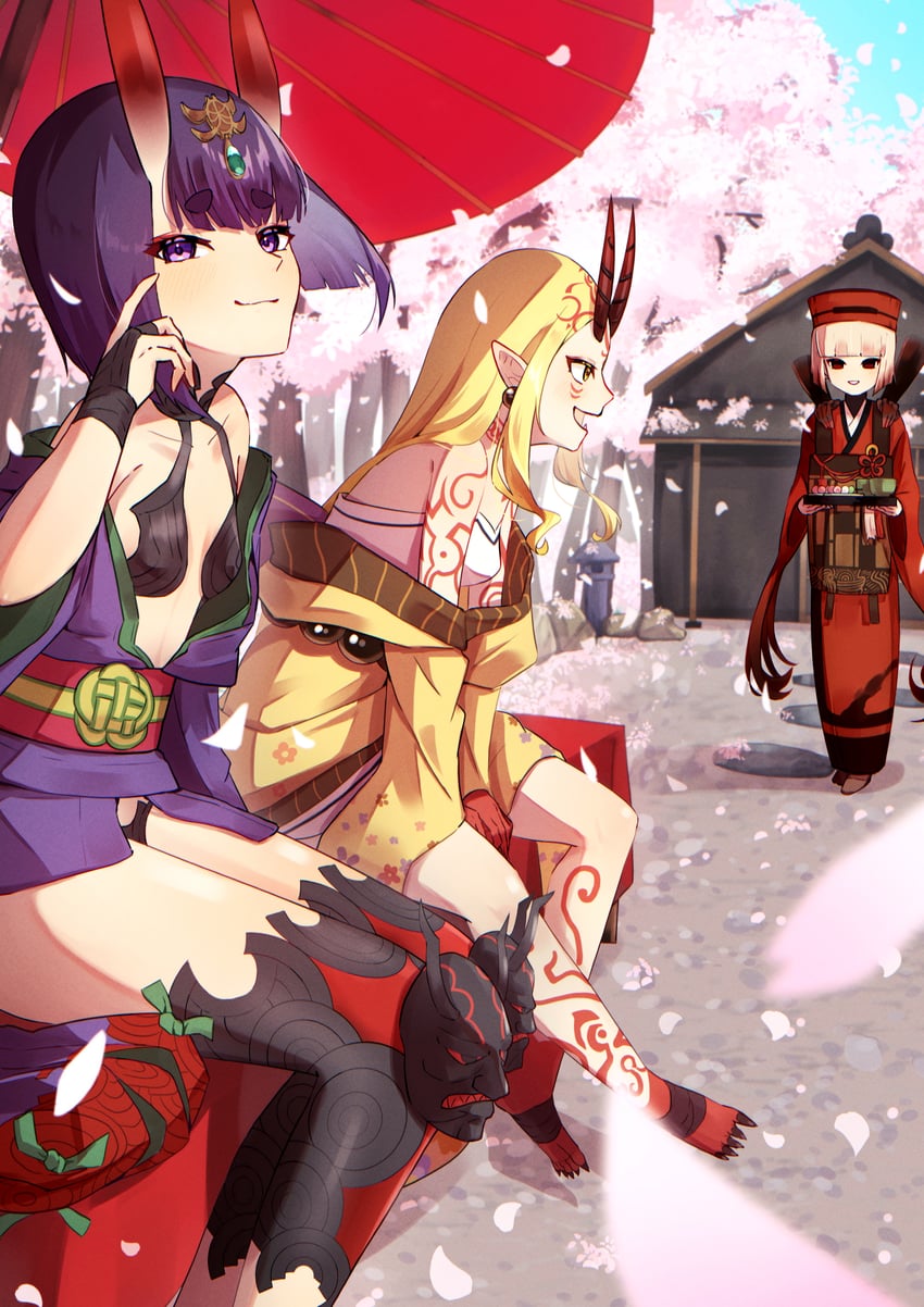 shuten douji, ibaraki douji, and sen no rikyu (fate and 1 more) drawn by izanaware_game