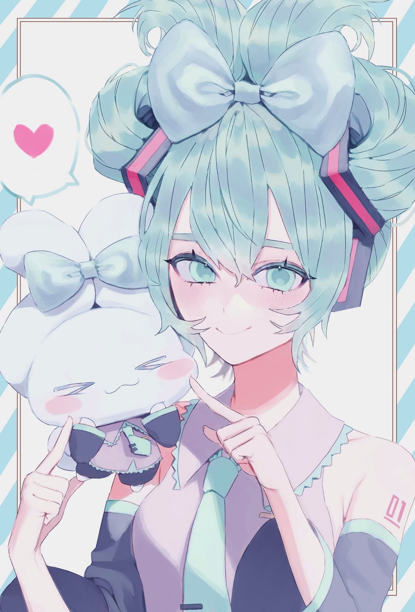 hatsune miku, cinnamoroll, and cinnamiku (vocaloid and 2 more) drawn by zabu_rou