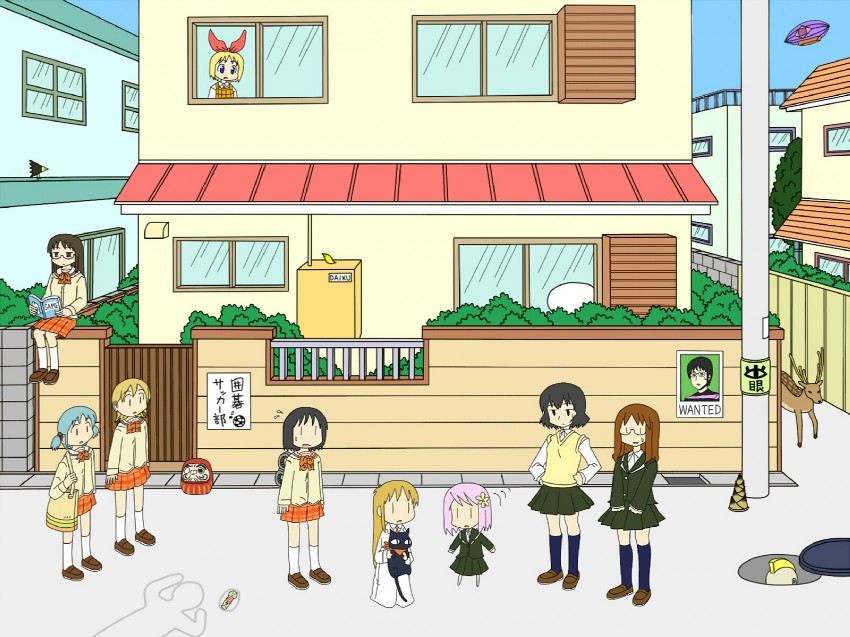 shinonome nano, naganohara mio, aioi yuuko, minakami mai, professor shinonome, and 6 more (nichijou and 1 more) drawn by butter_(artist)