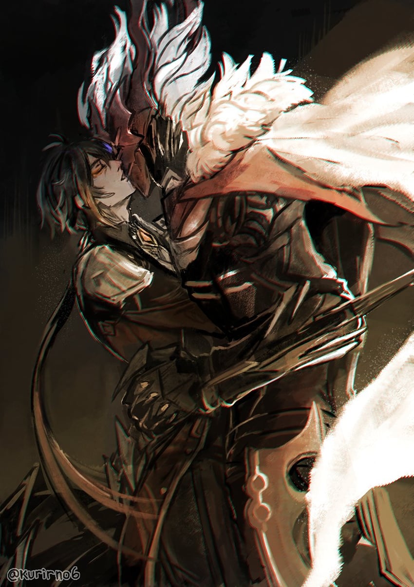 zhongli and tartaglia (genshin impact) drawn by kurirno6