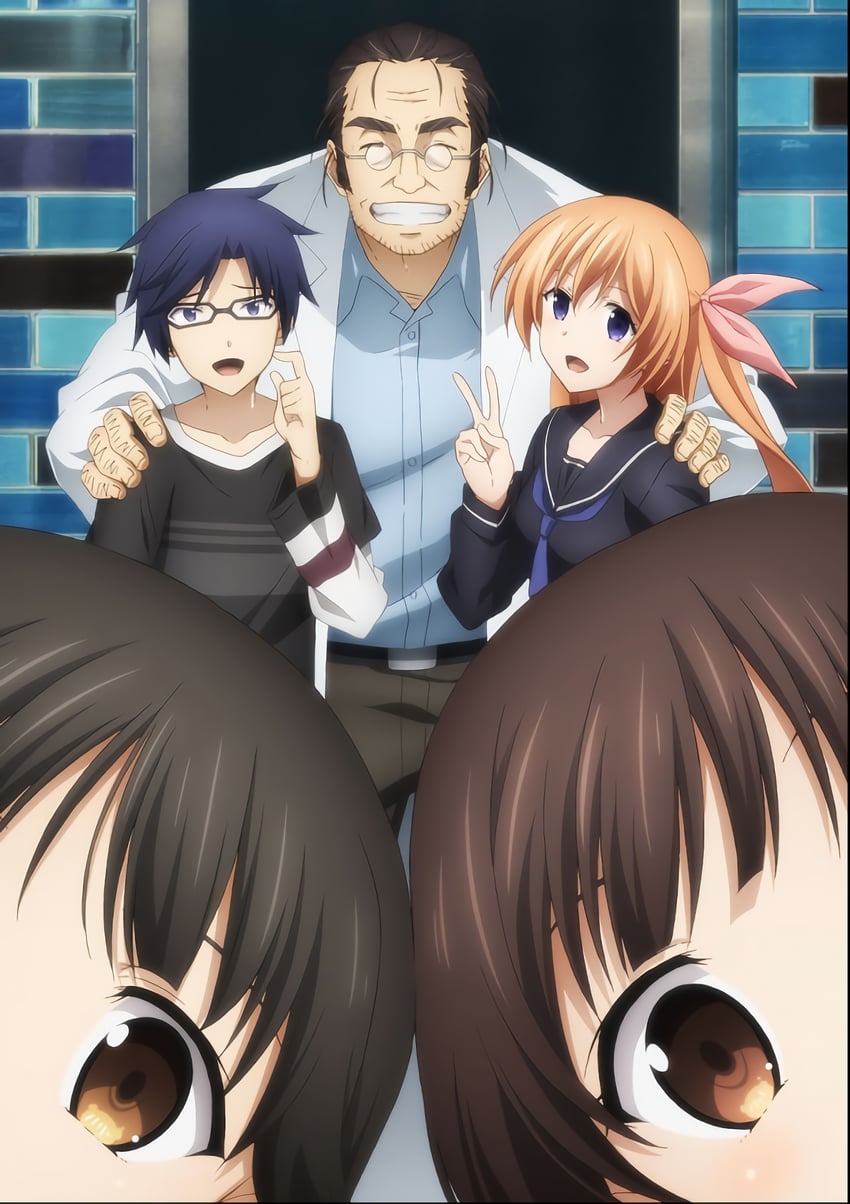 miyashiro takuru, arimura hinae, tachibana yui, tachibana yuuto, and sakuma wataru (chaos;child)