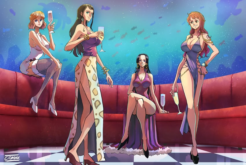nami, nico robin, boa hancock, and stussy (one piece) drawn by cidades