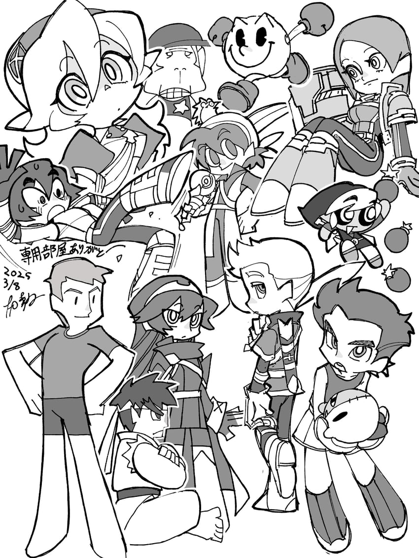 kirby, lucina, female corrin, ryu, wii fit trainer, and 8 more (fire emblem and 14 more) drawn by dancho_no_mori