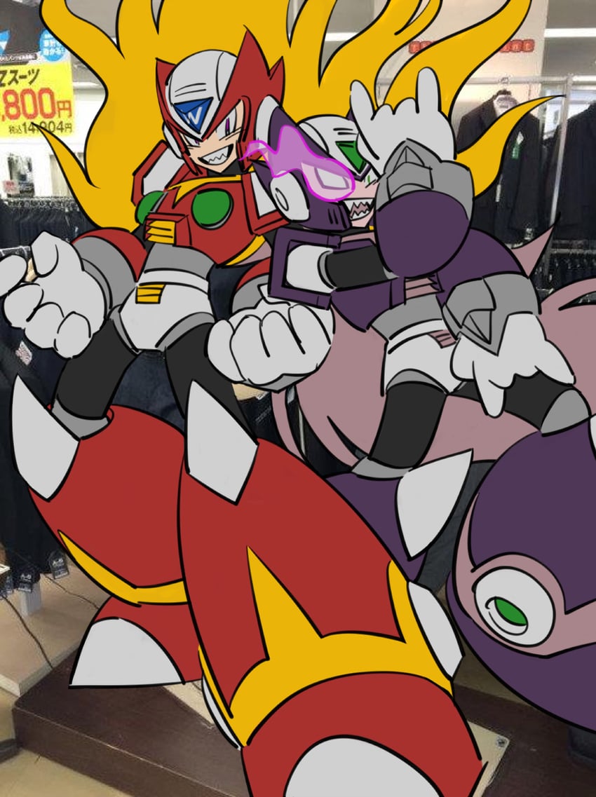zero and zero nightmare (mega man and 2 more) drawn by maeeeeeeeeng