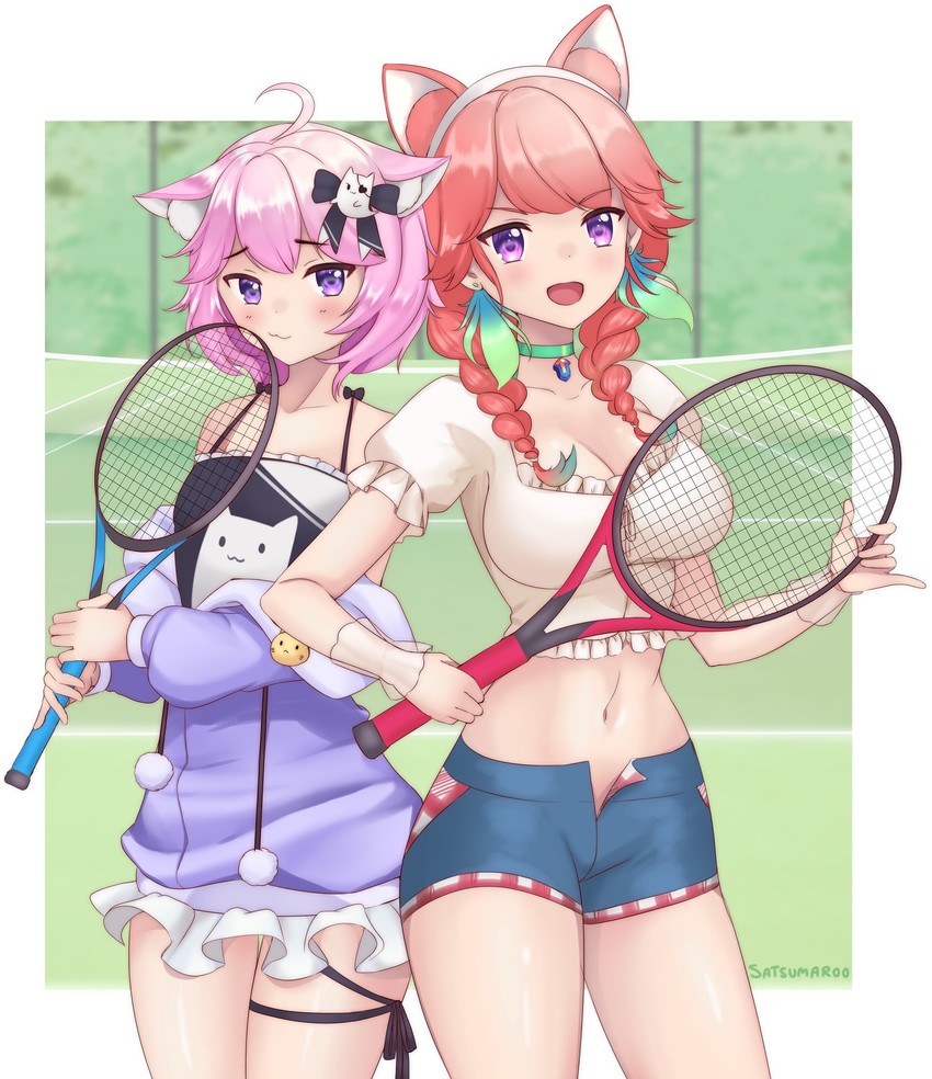 takanashi kiara and nyatasha nyanners (hololive and 2 more) drawn by satsumaroo