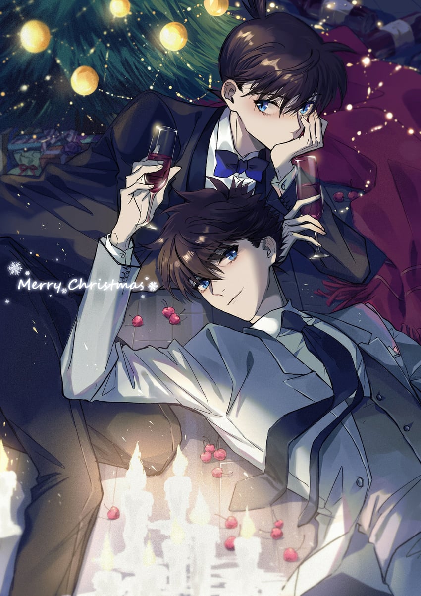 kudou shin'ichi and kaitou kid (meitantei conan and 1 more) drawn by riceko