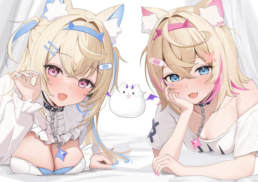 fuwawa abyssgard, mococo abyssgard, and perroccino (hololive and 1 more) drawn by melvis