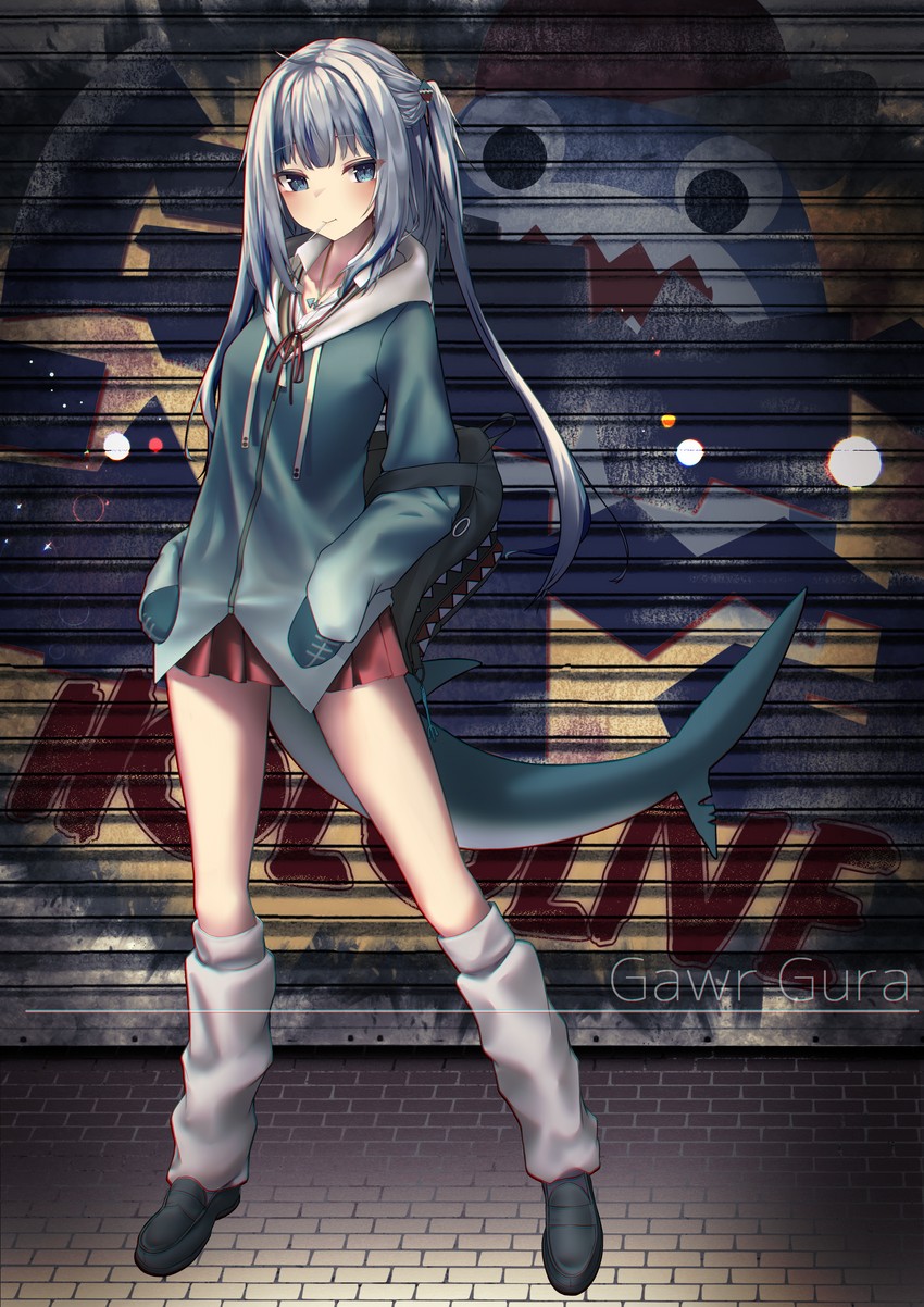 gawr gura and bloop (hololive and 1 more) drawn by inaba_teitoku
