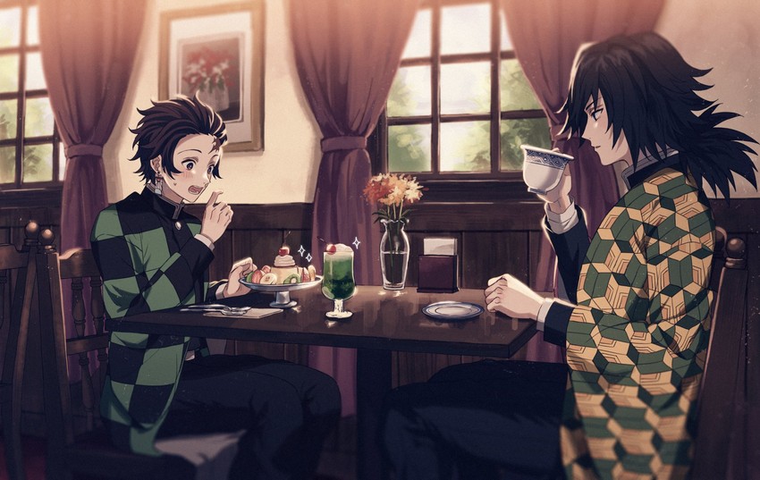 kamado tanjirou and tomioka giyuu (kimetsu no yaiba) drawn by 234_(1234!)