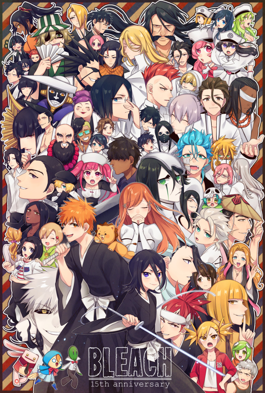kuchiki rukia, shihouin yoruichi, inoue orihime, kurosaki ichigo, matsumoto rangiku, and 62 more (bleach and 1 more) drawn by mebuti