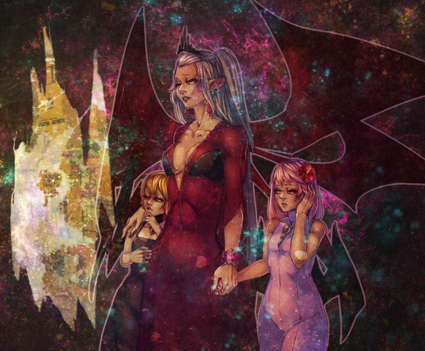 remilia scarlet, flandre scarlet, and shinki (touhou) drawn by dizmathik