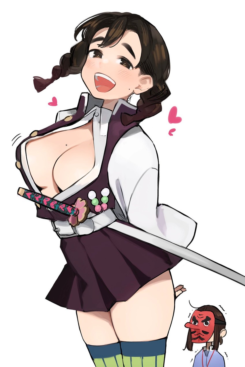 kanroji mitsuri, douki-chan, kouhai-chan, and urokodaki sakonji (kimetsu no yaiba and 1 more) drawn by yomu_(sgt_epper)