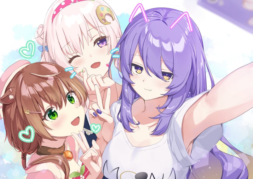 moona hoshinova, ayunda risu, and airani iofifteen (hololive and 1 more) drawn by nyori