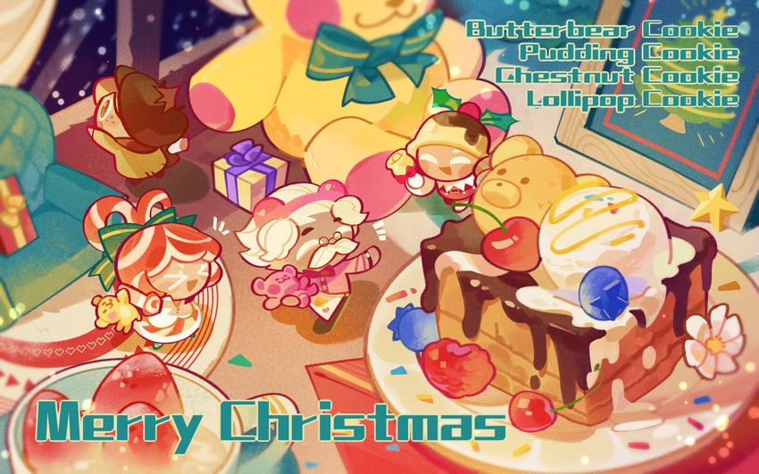 lollipop cookie, pudding cookie, chestnut cookie, and butterbear cookie (cookie run and 1 more) drawn by bradyclaph83904