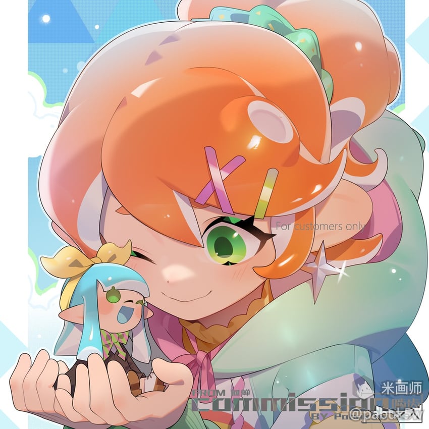 inkling player character, inkling girl, octoling player character, and octoling girl (splatoon) drawn by pabuk5w