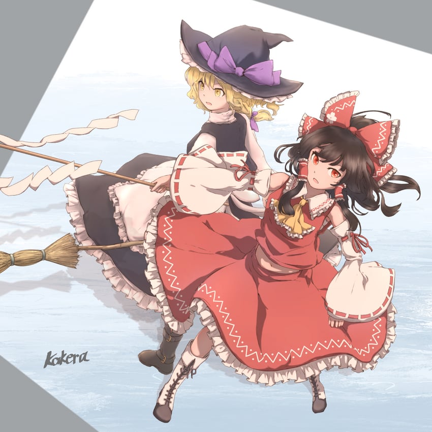 hakurei reimu and kirisame marisa (touhou) drawn by kakera_(comona_base)