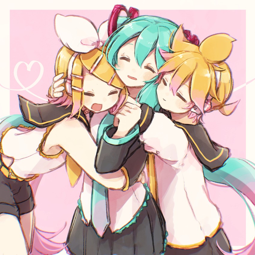 hatsune miku, kagamine rin, and kagamine len (vocaloid) drawn by yuirinex