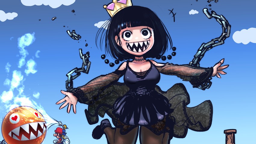 mario, chain chomp, princess chain chomp, and f.l.u.d.d. (mario and 1 more) drawn by murasaki_no_ryuuki