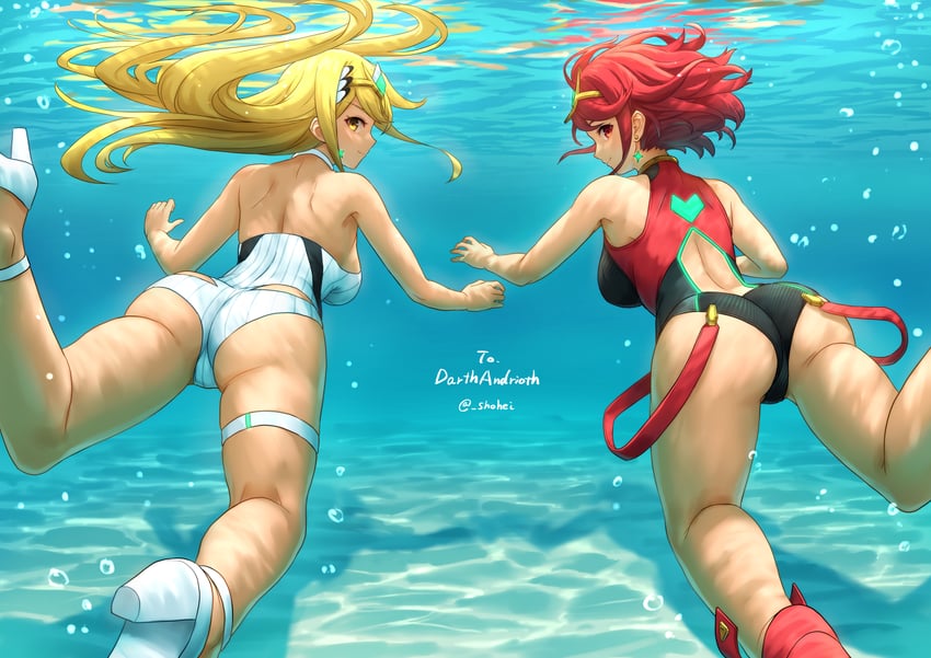 pyra and mythra (xenoblade chronicles and 1 more) drawn by shouhei