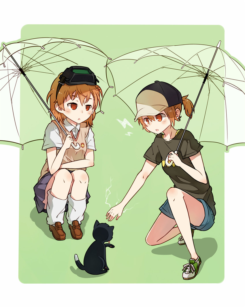 misaka mikoto, misaka imouto, and misaka imouto 10032's cat (toaru majutsu no index and 2 more) drawn by luo.