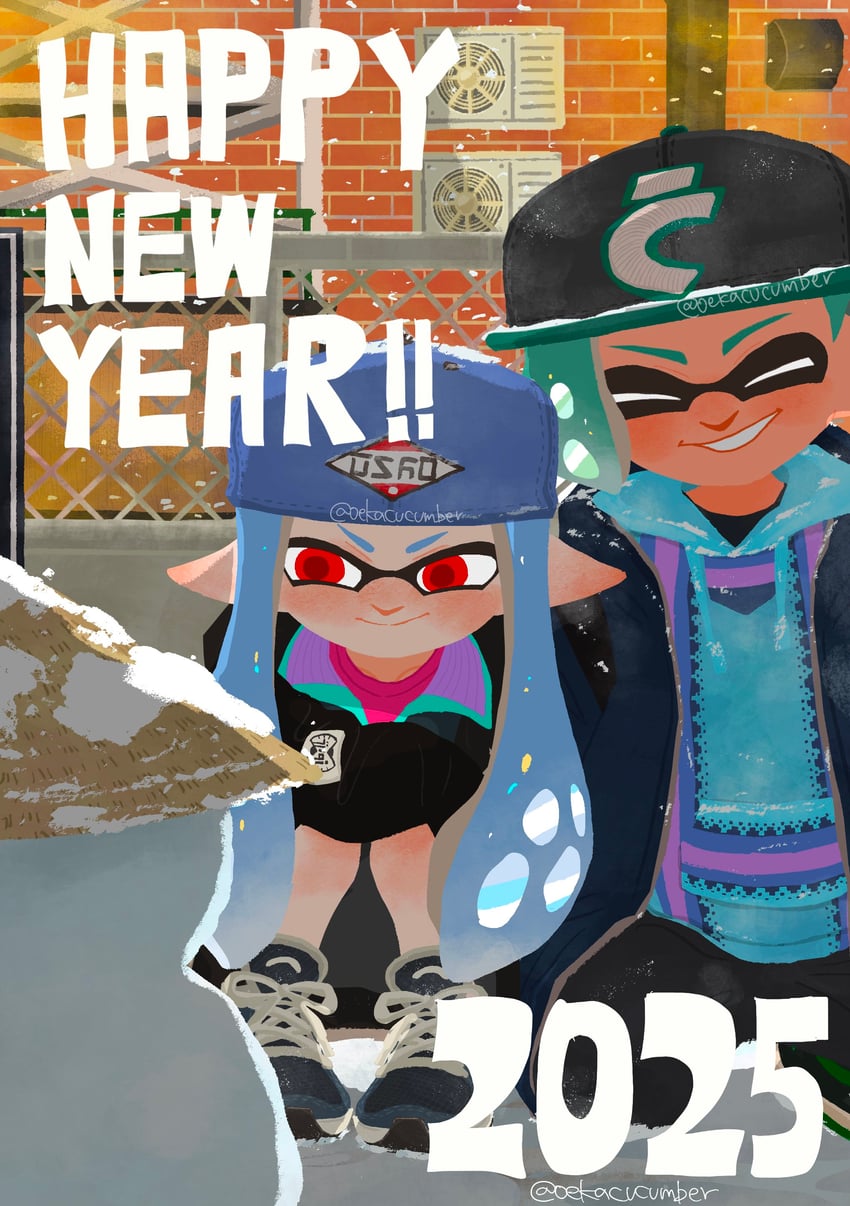 inkling player character, inkling girl, and inkling boy (splatoon and 1 more) drawn by oekacucumber